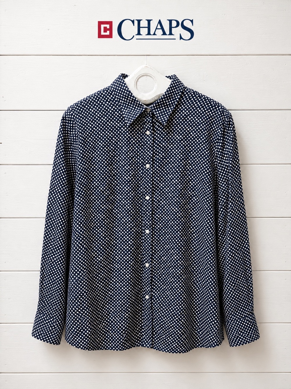 Chaps Navy & White Polka Dot Button-Up Shirt – Size 2X